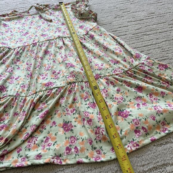 Culture Code Light Green Floral Ruffle Accent Baby Doll Mini Dress Size Large - Picture 9 of 12